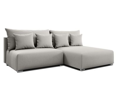 Canapé D'angle Droit En Tissu Gris Clair Ederra 208/190/91 Cm - Avec Coffre Et Fonction Lit