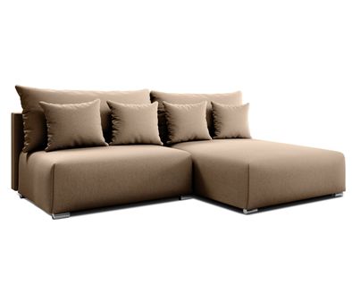 Canapé D'angle Droit En Tissu Beige Ederra 208/190/91 Cm - Avec Coffre Et Fonction Lit