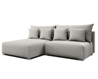 Canapé D'angle Gauche En Tissu Gris Clair Ederra 208/190/91 Cm - Avec Coffre Et Fonction Lit