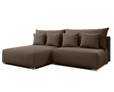 Canapé D'angle Gauche En Tissu Marron Ederra 208/190/91 Cm - Avec Coffre Et Fonction Lit