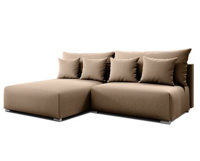 Canapé D'angle Gauche En Tissu Beige Ederra 208/190/91 Cm - Avec Coffre Et Fonction Lit