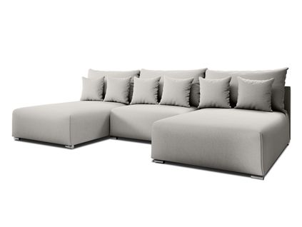 Canapé Panoramique En Tissu Gris Clair Ederra U 300/190/91 Cm - Avec Coffre Et Fonction Lit