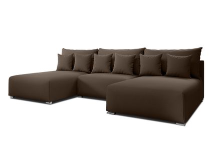Canapé Panoramique En Tissu Marron Ederra U 300/190/91 Cm - Avec Coffre Et Fonction Lit