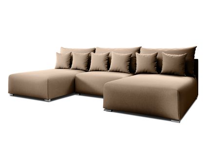 Canapé Panoramique En Tissu Beige Ederra U 300/190/91 Cm - Avec Coffre Et Fonction Lit