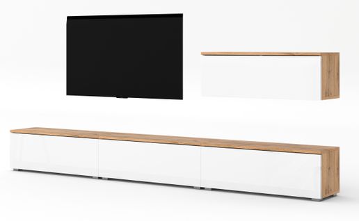 Ensemble De Meuble TV 4 Pièces Loriano Iv Chêne Wotan Et Blanc 300/70,5/32 - Push-to-open, Pieds