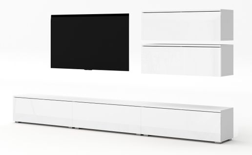 Ensemble De Meuble TV 5 Pièces Loriano V Blanc Mat Et Brillant 300/104,5/32 - Push-to-open, Pieds