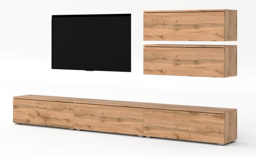 Ensemble De Meuble TV 5 Pièces Loriano V Chêne Wotan 300/104,5/32 - Push-to-open, Pieds