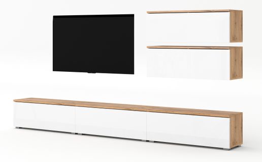 Ensemble De Meuble TV 5 Pièces Loriano V Chêne Wotan Et Blanc 300/104,5/32 - Push-to-open, Pieds