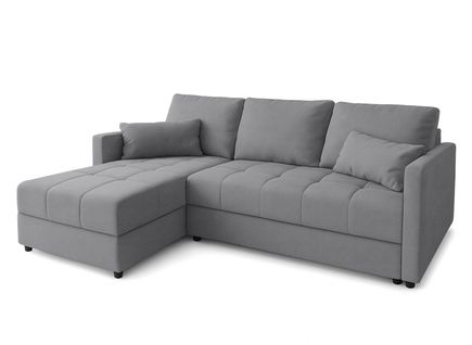 Canapé D’angle Réversible Capitonné En Tissu Argenté Dolceo 226/140/78 Cm – Coffre + Lit