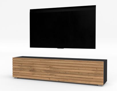 Meuble TV Avec Lamelles Zivolli 160 Cm Noir Et Chêne Wotan 160/34/40 - Push-to-open, Pieds Inclus