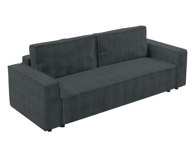 Canapé Convertible 3 Places En Velours Côtelé Gris Aydin 238/94/85 Cm - Coffre + Lit