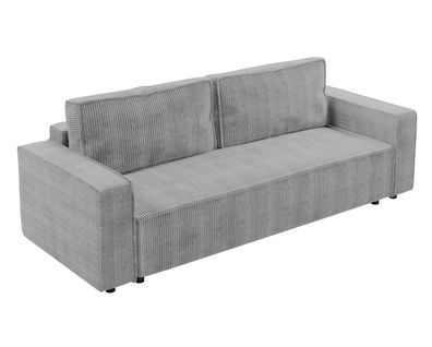 Canapé Convertible 3 Places En Velours Côtelé Gris Clair Aydin 238/94/85 Cm - Coffre + Lit