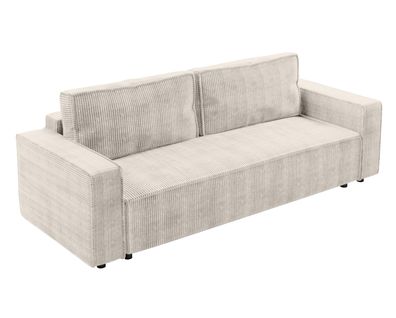 Canapé Convertible 3 Places En Velours Côtelé Crème Aydin 238/94/85 Cm - Coffre + Lit