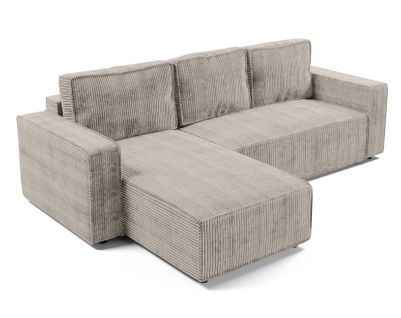 Canapé D'angle Réversible En Velours Côtelé Beige Aydin L 258/169/85 Cm - Coffre + Lit