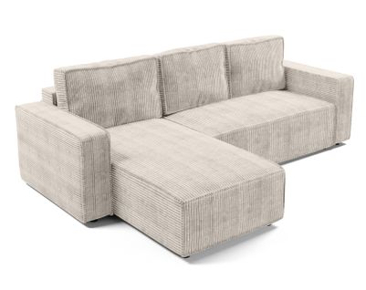 Canapé D'angle Réversible En Velours Côtelé Crème Aydin L 258/169/85 Cm - Coffre + Lit