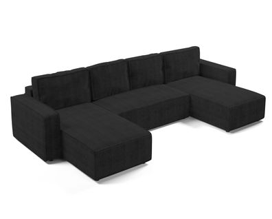 Canapé Panoramique En Velours Côtelé Gris Foncé Aydin U 338/169/85 Cm - Coffre + Lit