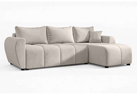 Canapé D'angle Droit En Tissu Beige Malatya 246/145/82 Cm - Avec Coffre Et Fonction Lit