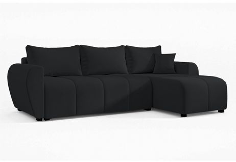 Canapé D'angle Droit En Tissu Noir Malatya 246/145/82 Cm - Avec Coffre Et Fonction Lit