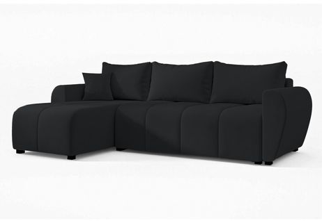 Canapé D'angle Gauche En Tissu Noir Malatya 246/145/82 Cm - Avec Coffre Et Fonction Lit