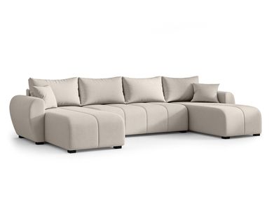 Canapé Panoramique En Tissu Beige Malatya U 311/145/82 Cm - Avec Coffre Et Fonction Lit