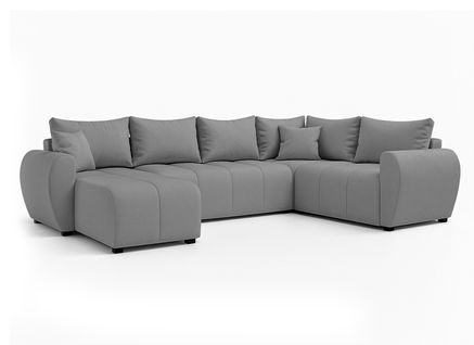 Canapé Panoramique Droit En Tissu Gris Clair Malatya U 303/208/82 Cm - Avec Coffre Et Fonction Lit