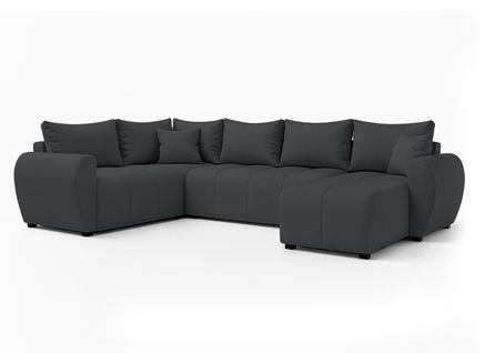 Canapé Panoramique Gauche En Tissu Gris Malatya U 303/208/82 Cm - Avec Coffre Et Fonction Lit