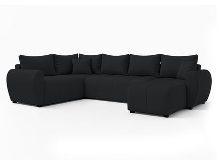Canapé Panoramique Gauche En Tissu Noir Malatya U 303/208/82 Cm - Avec Coffre Et Fonction Lit