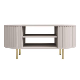 Table Basse Ovale Avec Côtés Rainurés Beige 100 X 52 Cm - Halay