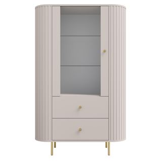 Vitrine 1 Porte 2 Tiroirs Avec Côtés Rainurés Beige H 155 Cm - Halay