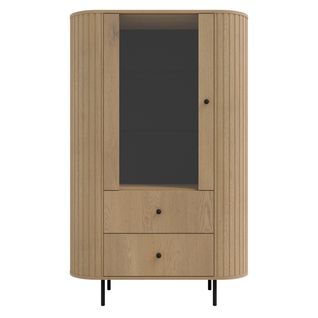 Vitrine 1 Porte 2 Tiroirs Avec Côtés Rainurés Chêne Cremona H 155 Cm - Halay