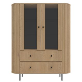 Vitrine 2 Portes 2 Tiroirs Avec Côtés Rainurés Chêne Cremona H 155 Cm - Halay