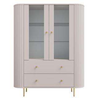 Vitrine 2 Portes 2 Tiroirs Avec Côtés Rainurés Beige H 155 Cm - Halay