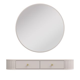 Coiffeuse Moderne 2 Portes Avec Miroir Rond D. 100 Cm Beige - Halay