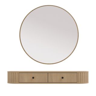 Coiffeuse Moderne 2 Portes Avec Miroir Rond D. 100 Cm Chêne Cremona - Halay