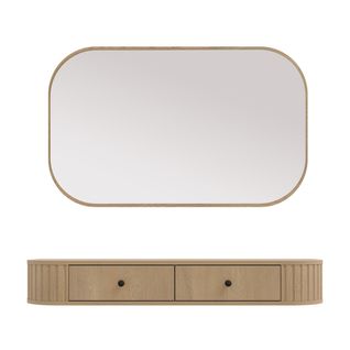 Coiffeuse Moderne 2 Portes Avec Miroir Rectangulaire 110 X 68 Cm Chêne Cremona - Halay