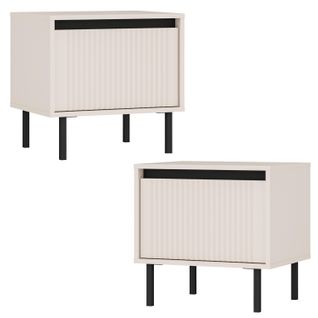 Set De 2 Tables De Chevet Avec Tiroir à Façade Rainurée Beige - Bodrum