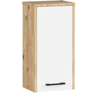 Armoire Salle De Bains Akord Fin Accr. Au Mur Chêne Artisan, Blanc 1 Porte 2 Étagères 30x22,5x60 Cm