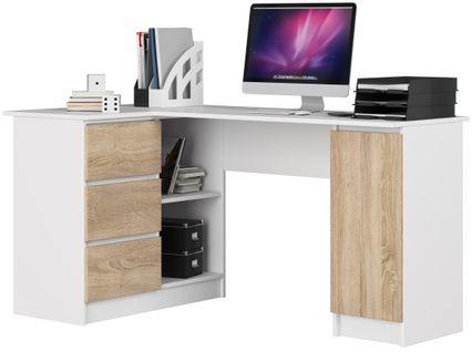 Akord Bureau D'angle Gauche 3 Tiroirs 1 Placard Blanc/chêne Sonoma 155x85x77
