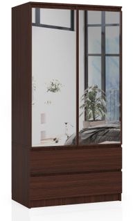 Akord Armoire 2 Portes 2 Tiroirs 2 Miroirs Wengé 90x51x180