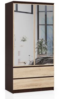 Akord Armoire 2 Portes 2 Tiroirs 2 Miroirs Wengé Et Chêne Sonoma 90x51x180