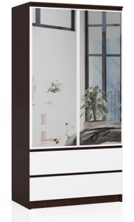 Akord Armoire 2 Portes 2 Tiroirs 2 Miroirs Wengé Et Blanc 90x51x180