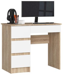 Akord Bureau 3 Tiroirs Gauche Chêne Sonoma/blanc 90x50x77