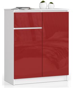 Akord Commode 2 Portes 1 Tiroir Blanc Rouge Brillant 80x40x99