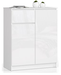 Akord Commode 2 Portes 1 Tiroir Blanc Brillant 80x40x99
