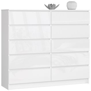 Akord Commode 10 Tiroirs Blanc Brillant 138x40x121