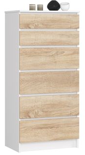 Akord Commode 6 Tiroirs Blanc/chêne Sonoma 60x40x130