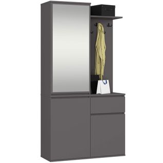 Ensemble De Meubles D'entrée Entro Gris Graphite Avec Armoire Et Miroir 95x35x183 Cm