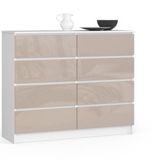 Akord Commode De Rangement à Tiroirs Blanc/capuccino Brillant 120x40x99
