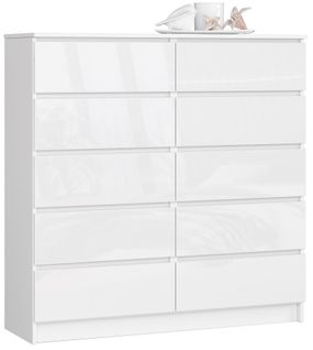 Commode 10 Tiroirs Blanc Brillant 120x40x121