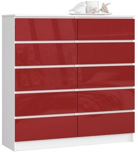 Commode 10 Tiroirs Blanc Et Rouge Brillant 120x40x121